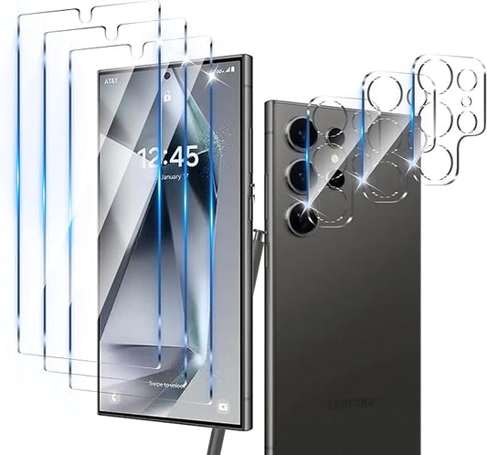 3 Pack Screen Protector Designed for Galaxy S25 Ultra with 3 Pack Tempered Glass Camera Lens Protector,Ultra HD Clear,9H Hardness,Easy Install - Case Friendly,Scratch Resistant