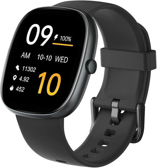 HUAKUA Smart Watches for Women Men Compatible with iPhone/Android Phones Answer/Make Calls, 1,85" HD Fitness Tracker with Heart Rate/Sleep Monitor Pedometer for Walking Running, Waterproof, Black