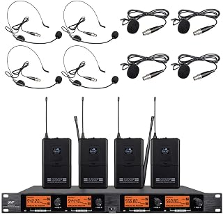 Frequency B Wireless Microphone System 4 Channel 4 Lavalier 4 Bodypacks 4 Lapel Mic 4 Headsets UHF for Karaoke System Church Speaking Conference Meeting Classroom Wedding Party Meeting School - Image 1