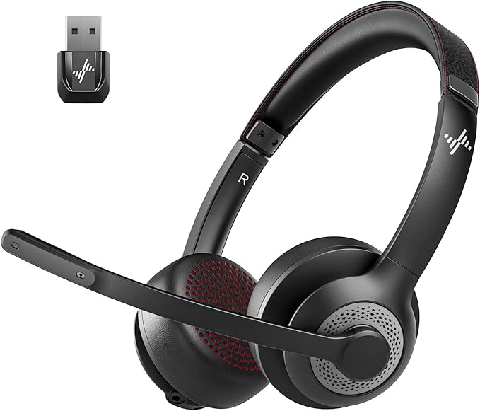 JIAMQISHI Wireless Headset with Mic for Work, Bluetooth V5.2 Headphones with Noise Cancelling Microphone, USB Dongle, Clear Calls & Mic Mute, for Laptop, PC, iPhone & Android Phones