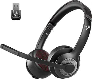 JIAMQISHI Wireless Headset with Mic for Work, Bluetooth V5.2 Headphones with Noise Cancelling Microphone, USB Dongle, Clear Calls & Mic Mute, for Laptop, PC, iPhone & Android Phones