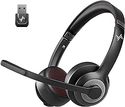 JIAMQISHI Wireless Headset with Mic for Work, Bluetooth V5.2 Headphones with Noise Cancelling Microphone, USB Dongle, Clear Calls & Mic Mute, for Laptop, PC, iPhone & Android Phones - Image 1