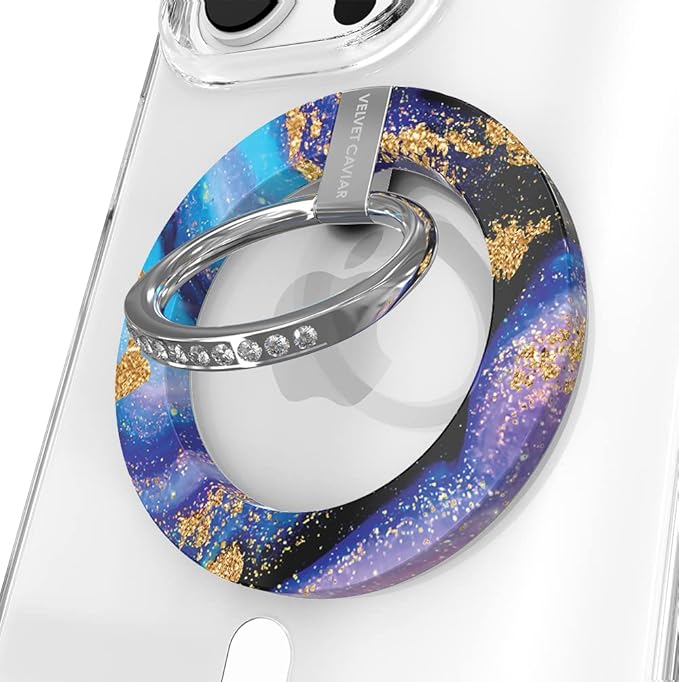 VELVET CAVIAR Compatible with MagSafe Phone Grip - Magnetic Ring Holder with Adjustable Stand - Removable MagSafe Accessories for iPhone 16, 15, 14, 13, 12 (Galaxy Glitter)