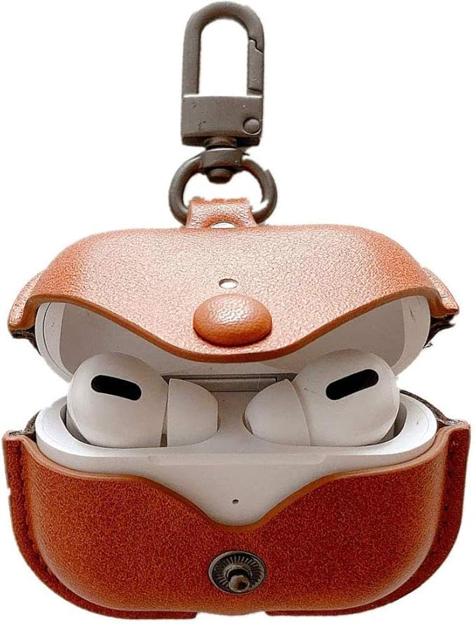 Genuine Leather Case Compatible with AirPods Pro Case 2nd/1st Gen (2023/2022/2019), VOMA Protective Cover for Apple AirPods Pro 2/Pro Wireless Charging Case with Keychain and Snap Lock Brown