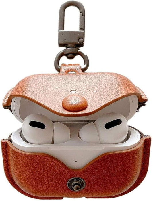 Genuine Leather Case Compatible with AirPods Pro Case 2nd/1st Gen (2023/2022/2019), VOMA Protective Cover for Apple AirPods Pro 2/Pro Wireless Charging Case with Keychain and Snap Lock Brown