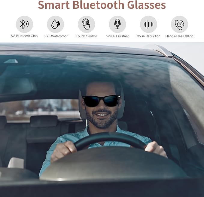 Smart Glasses for Men Women, Open Ear, UV Protection, Polarized Bluetooth Sunglasses with Mic Speakers, Touch & Voice Assistant Compatible - Up to 6 Hrs Battery, Smart Sunglasses for outdoor sports