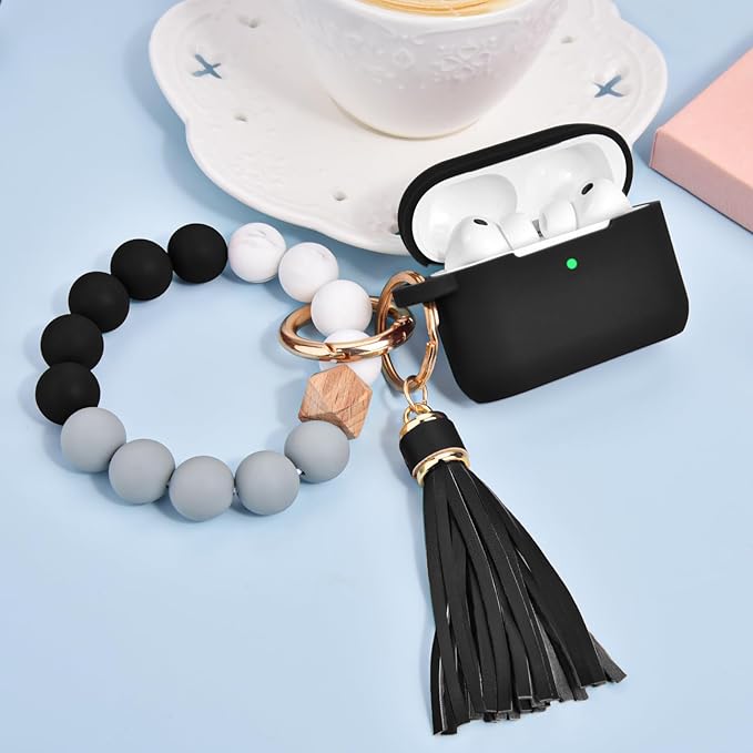 Filoto for AirPods Pro 3 Case (2025), Soft Silicone Protective Case Cover Compatible with Apple AirPods Pro 3rd Generation with Beaded Bracelet Keychain Accessories for Women Black