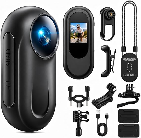 Mini Body Camera 1080P, 512G Thumb Size Body Camera with Audio and Display, Wearable POV Video Recorder with 360° Rotating Clip & Magnetic Clip for Vlogging, Travel, Cycling, Pet Walking, No SD Card