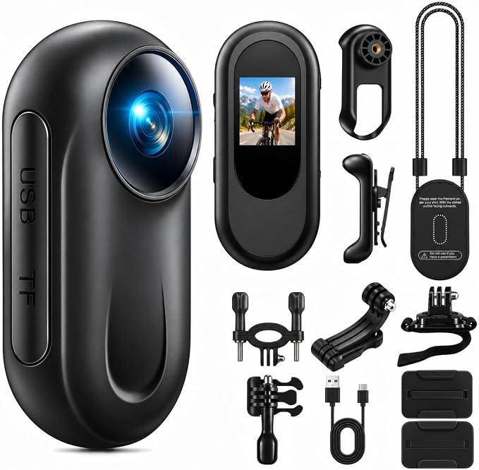 Mini Body Camera 1080P, 512G Thumb Size Body Camera with Audio and Display, Wearable POV Video Recorder with 360° Rotating Clip & Magnetic Clip for Vlogging, Travel, Cycling, Pet Walking, No SD Card