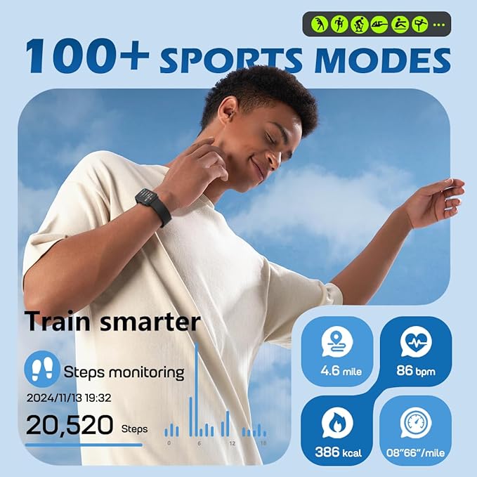 MorePro Smart Fitness Tracker – 24/7 Heart Rate & Blood Oxygen Tracking, Sleep & Activity Monitor, 120+ Sport Modes, IP68 Waterproof Smart Watch for Android iOS Women Men