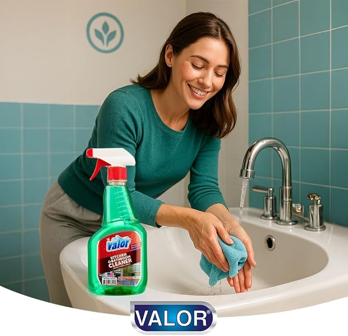 Valor Kitchen & Bathroom Cleaner Spray – Multi-Surface Degreaser & Limescale Cleaning Solution, Eco-Friendly Biodegradable Formula, (32 Fl Oz (Pack of 12))