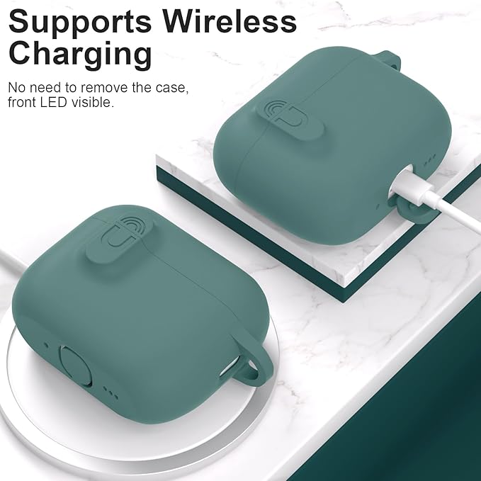 ATUAT for AirPods Pro 3 Case with Magnetic Lid Lock, Protective Soft Silicone Cover with Keychain Cleaner Kit for Women Men for Apple AirPods Pro 3rd Generation(2025), Front LED Visible, Pine Green