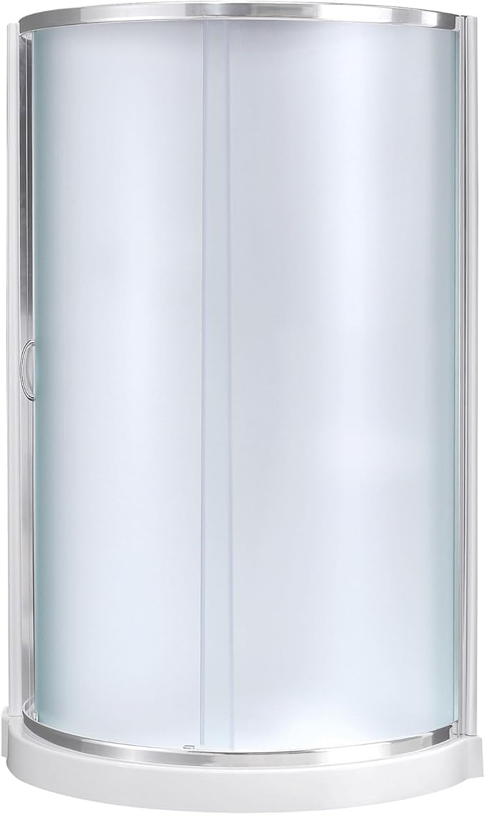 OVE Decors Breeze 34 in. Corner Shower Frosted Sliding Door, With Base and Walls in Chrome Finish