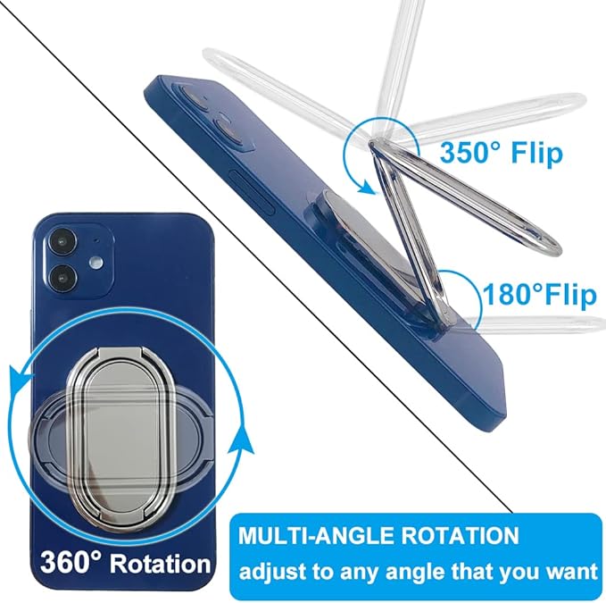 Phone Ring Holder Finger Kickstand, Foldable 360° Rotation Cellphone Grip for Desk, Office Desktop, Cell Phone Stand Compatible with iPhone Smartphones Tablets (with Magnetic Car Mount)