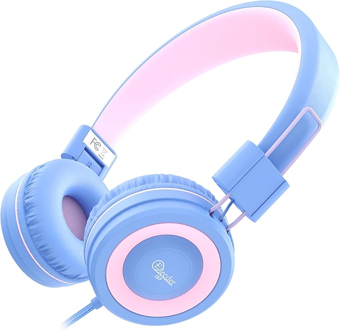 ELECDER i37 Kids Headphones for School Children Girls Boys Teens Foldable Adjustable On Ear Headphones Wired with 3.5mm Jack for Smartphones Chromebook Laptop Computer PC Tablets Trave, Purple/Pink