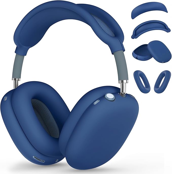 Silicone Case Cover for AirPods Max, Ear Pad Case Cover/Ear Cups Cover/Headband Cover for AirPods Max Headphones, Accessories Soft Silicone Protector for Apple AirPods Max New USB-C (2024) (Dark Blue)