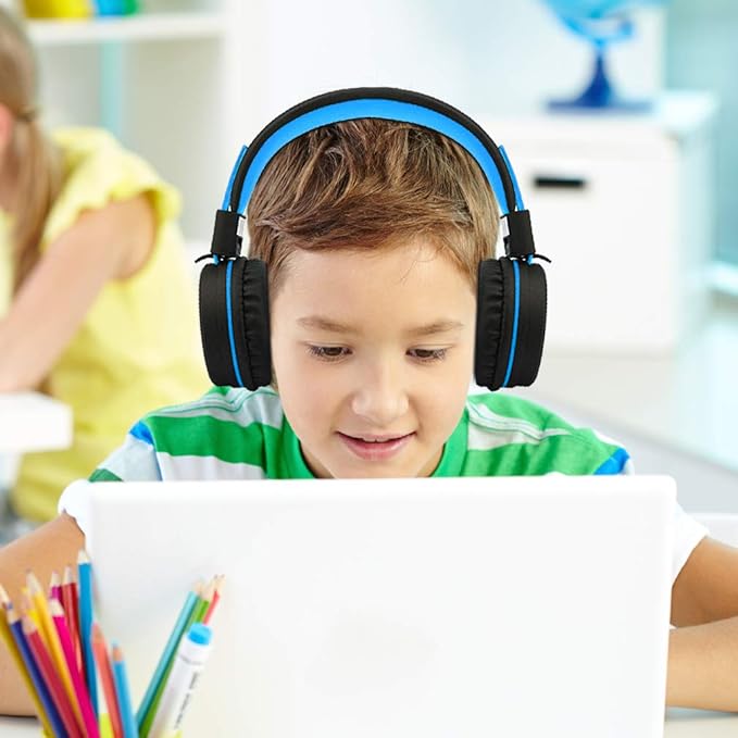 ELECDER i37 Kids Headphones Children Girls Boys Teens Foldable Adjustable On Ear Headphones 3.5mm Jack Compatible Cellphones Computer MP3/4 Kindle School Tablet Black/Blue