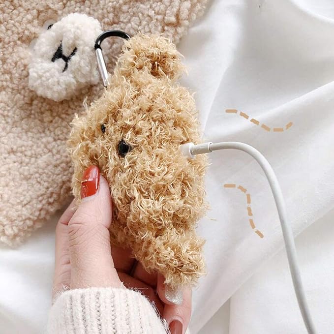 SGVAHY Furry Case for AirPods Pro 3rd Generation Funny Cute 3D Cartoon Plush Design Soft Warm Fluffy AirPod Pro 3 Cover with Keychain Kawaii Anti-Fall Protective Case Women Girls(Teddy Khaki)