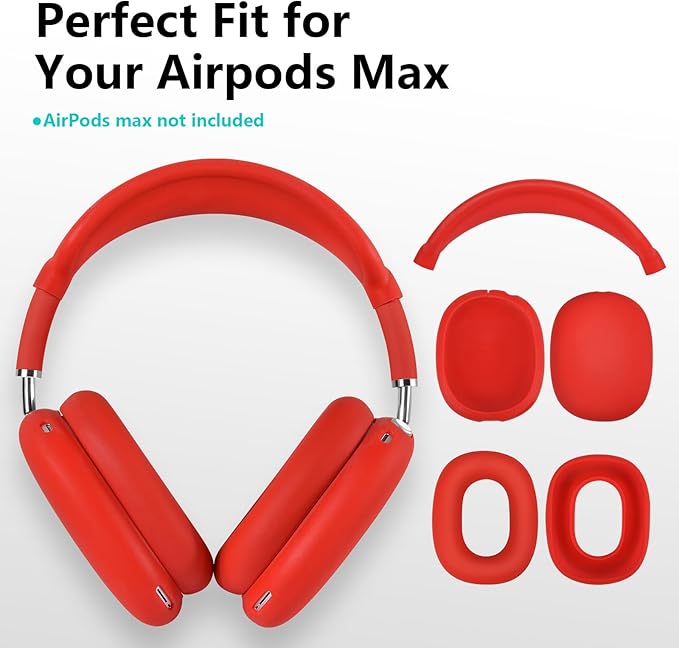 Case for Airpods Max Headphones, Ear Pad Cases Cover/Ear Cups Cover/Headband Cover for AirPods Max (USB-C/Lightning)(2024/2020), Silicone for Airpod Max, Accessories Cass(Red)