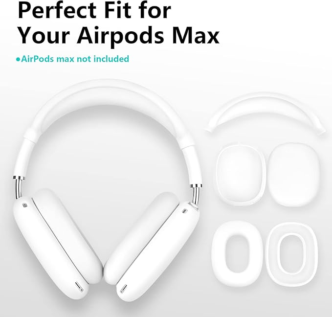 Case for Airpods Max Headphones, Ear Pad Case Cover/Ear Cups Co ver/Headband for AirPods Max (USB-C/Lightning)(2024/2020), Silicone for Apple Airpod Max, Accessories Cases(White)