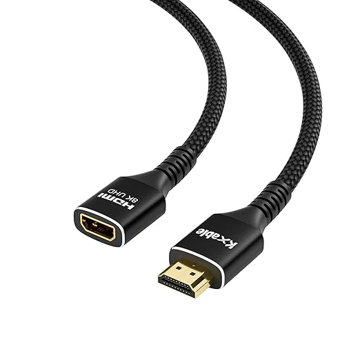 8K HDMI Extension Cable (2 Pack, 1FT+1FT), HDMI 2.1 Ultra High Speed Male to Female Cord Adapter, OFC, Compatible with Roku TV Stick PS5 PS4 Xbox Laptop PC Player Google Chromecast Wii U HDTV