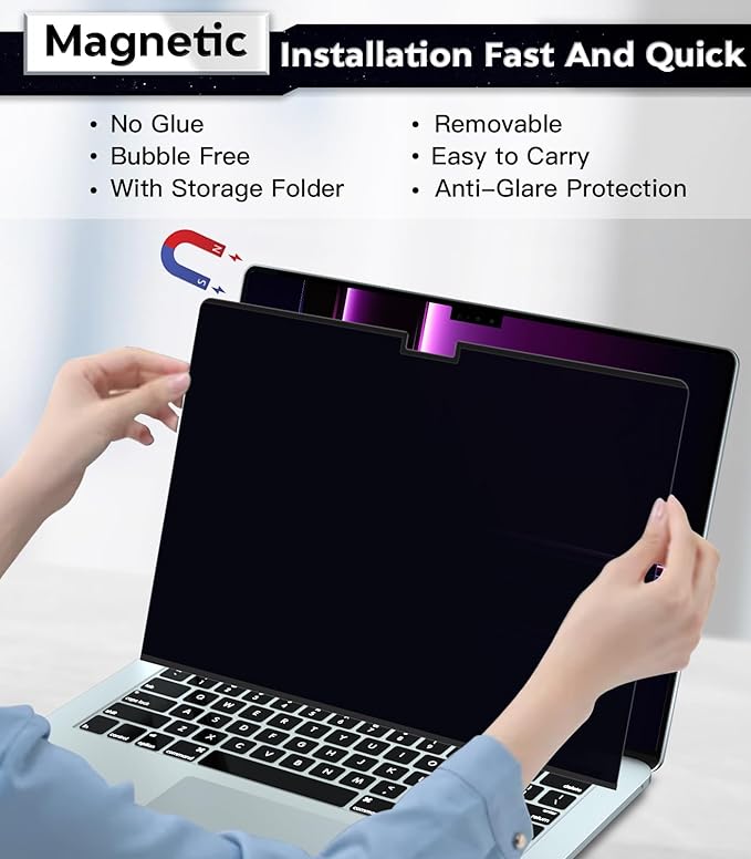 PYS Magnetic Privacy Screen Protector for MacBook Pro 16 Inch (2021-2024,M1,M2,M3,M4,Pro,Max) + Camera Cover Slide 2 Pack – [Matte Anti-Glare] [Reduces Blue Light]