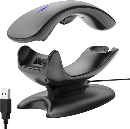Symcode Upgraded 2D Bluetooth Barcode Scanner with Wireless Charging Stand, 1968 Feet Transmission Distance 433Mhz Wireless & Bluetooth 2in1 Barcode Reader with Hands-Free Stand