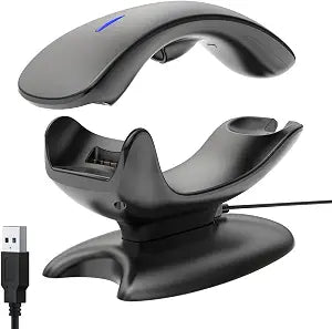 Symcode Upgraded 2D Bluetooth Barcode Scanner with Wireless Charging Stand, 1968 Feet Transmission Distance 433Mhz Wireless & Bluetooth 2in1 Barcode Reader with Hands-Free Stand