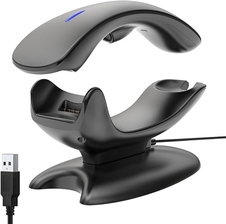 Symcode Upgraded 2D Bluetooth Barcode Scanner with Wireless Charging Stand, 1968 Feet Transmission Distance 433Mhz Wireless & Bluetooth 2in1 Barcode Reader with Hands-Free Stand