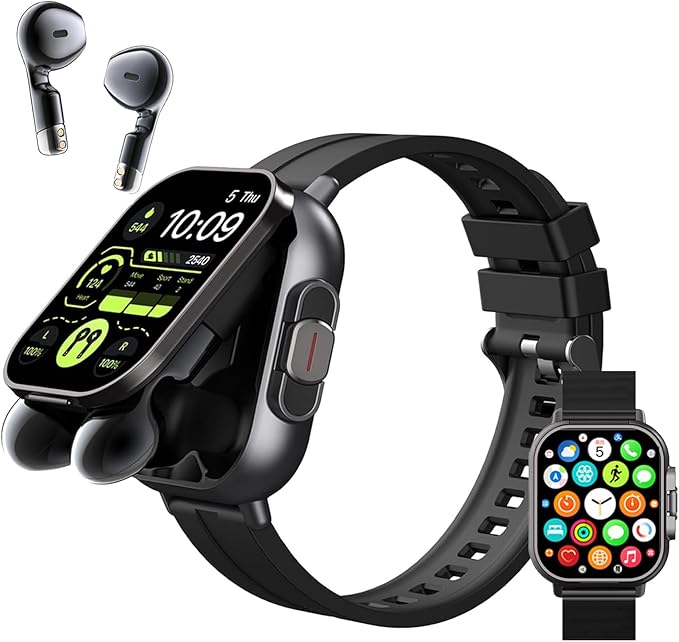 Denash Smart Watch with Earbuds, 2.01" HD Screen Fitness Watch, 2 in 1 Smartwatch with 100+ Sport Modes Fitness Tracker, Sleep/Heart Rate/Blood Pressure Monitor Pedometer for iOS & Androd, Black