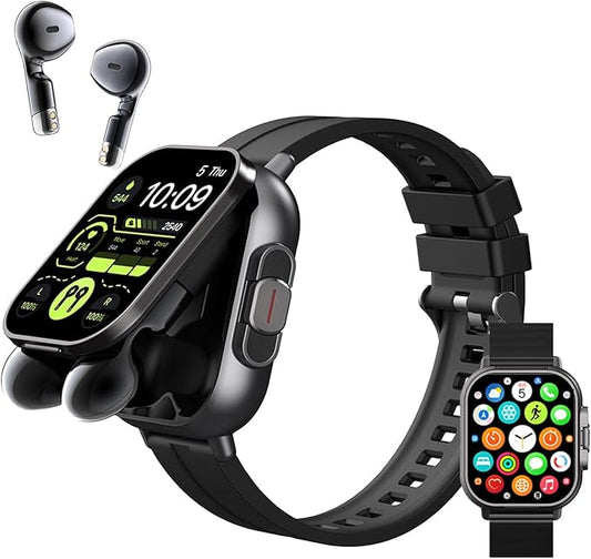 Denash Smart Watch with Earbuds, 2.01" HD Screen Fitness Watch, 2 in 1 Smartwatch with 100+ Sport Modes Fitness Tracker, Sleep/Heart Rate/Blood Pressure Monitor Pedometer for iOS & Androd, Black
