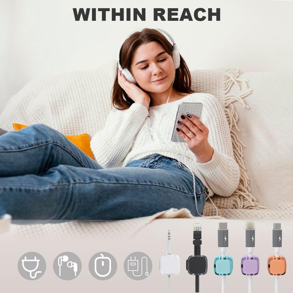 Magnetic Cable Clips Organizer 6-Pack – Strong Adhesive Cord Holder for Desk, Office & Car (White)
