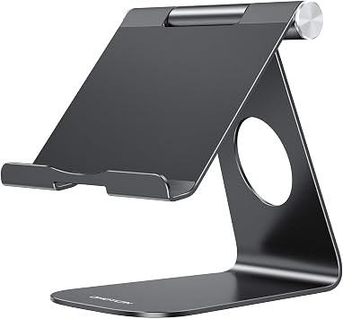 OMOTON T1 Adjustable Tablet Stand for Desk, Aluminum Holder for iPad Black