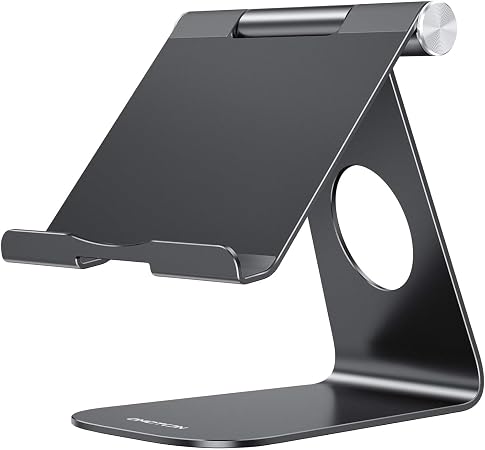 OMOTON T1 Adjustable Tablet Stand for Desk, Aluminum Holder for iPad Black