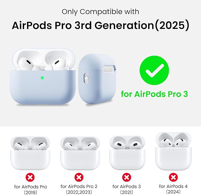 ORNARTO Compatible with AirPods Pro 3 Case 2025, Full Protective Hybrid Silicone for AirPods Pro 3rd Generation Case, Front LED Visible Skin Cover-Baby Blue