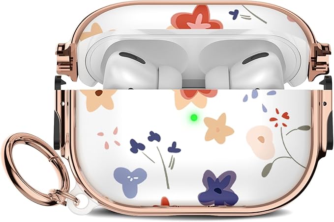 Maxjoy for Cute Airpods Pro 2 case with Safety Lock,Compatible Airpods Pro Case 2nd/1st Gen,Compatible Blue Red Clover AirPods Case Cover for Women Girly with Keychain-Transparent