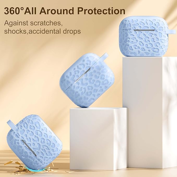 Leopard Engraved for AirPods 4 Case Cover 2024,Soft Silicone Protective Case Compatible with Apple AirPods 4th Generation Case for Women,Cute AirPod 4 Case Accessories with Keychain,Lalic