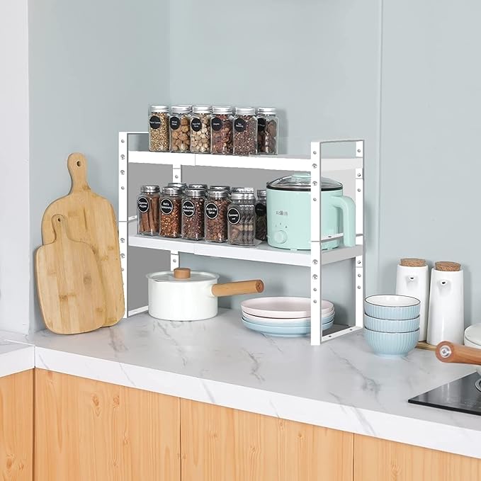Expandable Stackable Spice Rack Cabinet Shelf Organizer in Cabinets Shelves Kitchen Cupboard Organization Stack up Racks Pantry Countertop Storage Large/White 3 Packs