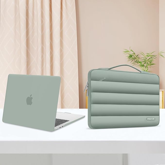 MOSISO Compatible with MacBook Air 13 inch Case M5 2026 M4 2025 M3 M2 2024-2022 A3449 A3240 A3113 A2681, Hard Case&Puffy Bag&Keyboard Cover&Webcam Cover&ScreenFilm for MacBook Air 13.6, Antique Green