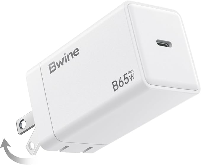 Bwine 65W GaN USB C Charger Fast, Compact & Powerful Charging Block for or MacBook, iPad, iPhone, Samsung, Drone (1x Adapter)