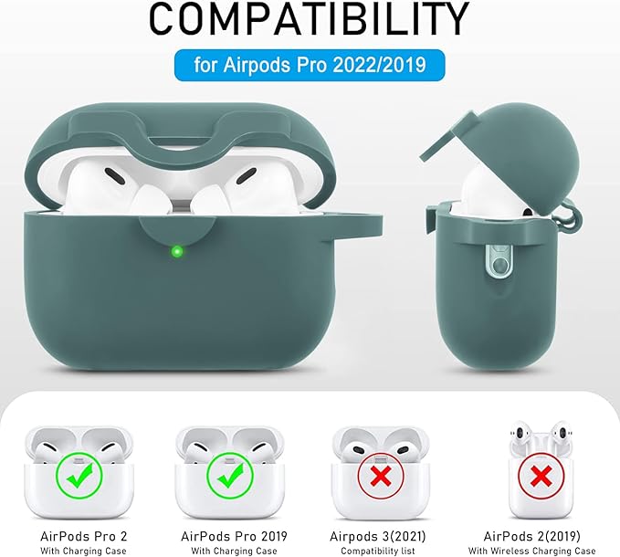 Secure Lock Case for Airpods Pro 2 Case with Cute Bling Keychain, Silicone Protective Case Cover for Airpods Pro 2nd Generation Case Women Girls - Pine Green