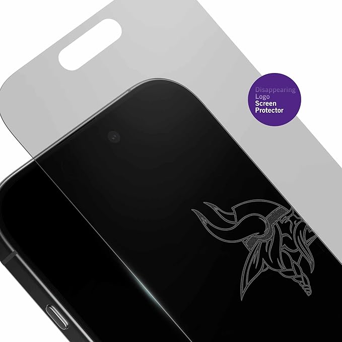 NFL Minnesota Vikings Clear Screen Protectors for iPhone 15 Pro Max/15 Plus/16 Plus - with Disappearing Logo - Scratch-Resistant and Easy-to-Install Screen Protectors (Includes Installation Tray)