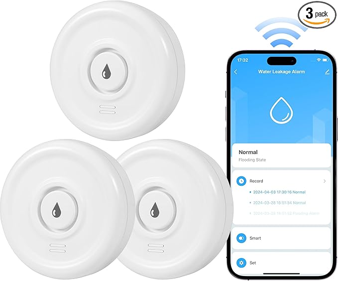 WiFi Water Leak Sensor, 100 dB Water Alarm Leak Detector, for Home, Basement, Bathroom, Kitchen(3 Pack)