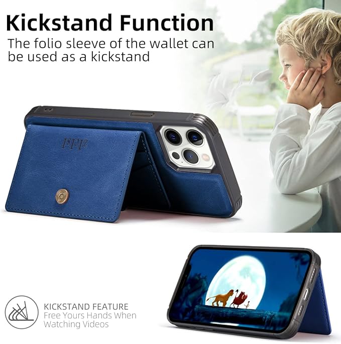 Phone Wallet Magnetic,Compatible with Apple Magsafe for iPhone 17/16/15/14 Pro Max/14 Pro/14 Plus/13/12 Series with 5 Card Holders/RFID Blocking,Vegan Leather,Light blue