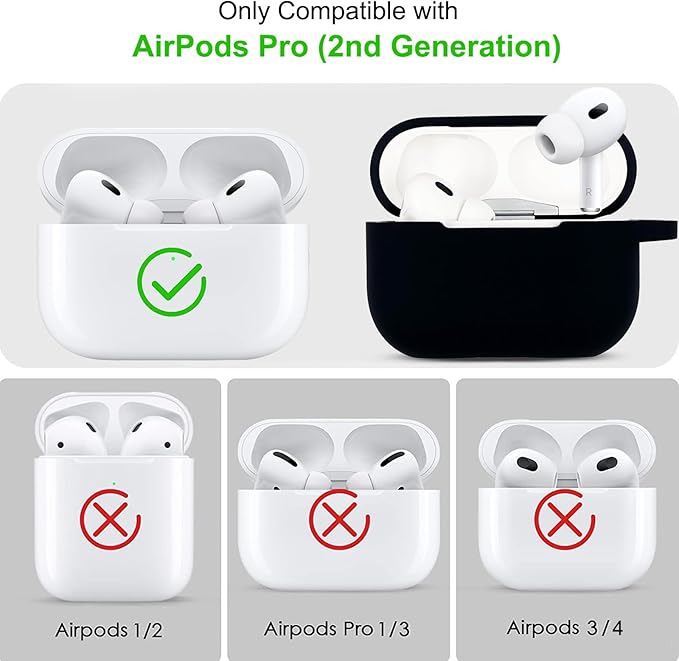 Compatible with Airpods Pro 2nd Generation Case Cover 2022, Soft Silicone Protective Cover with Bracelet Keychain for Apple Airpods Pro 2 Case for Women (Black)