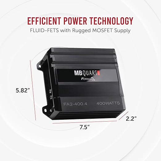 MB Quart Formula 400 Watt 1 Ohm Stable 4 Channel Full Range Class Q1 Car Audio Mobile Amplifier with Bass Remote, FA2-400.4, Black