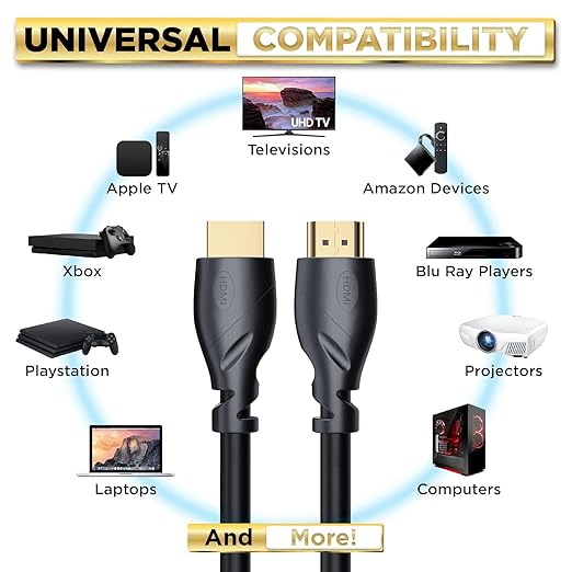 3FT HDMI Cable Ultra High Speed Gold Plated 4K @ 60Hz, Ultra HD, 1080P & ARC Compatible with Laptop, Gaming PC, Monitor, PS5, PS4, Xbox X, One, Fire TV, Apple TV, ROKU, Soundbar & More