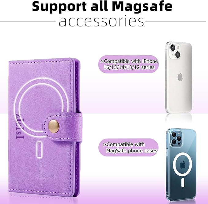 Magnetic Wallet Compatible with MagSafe with 5 Card Holders for iPhone 16/15/14 Pro Max/14 Pro/14 Plus/13/12 Series with RFID Protected,Vegan Leather,Purple