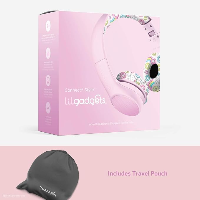 LilGadgets Girls Wired Headphones - Pink Doughnut On-Ear Ages 3+ - Built-in Mic & SoftTouch Padding - SharePort Audio Sharing - Detachable Braided Cable & Volume-Limiting Safety