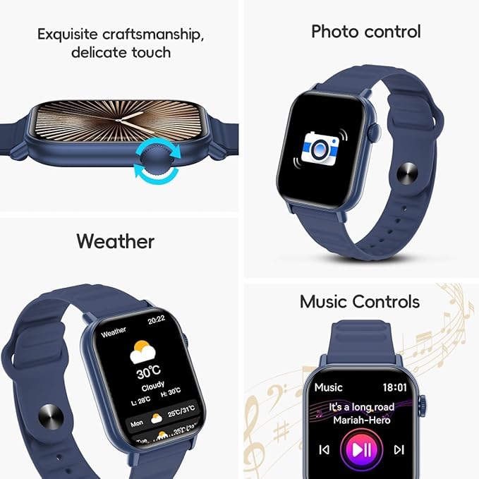 Smart Watch Sports Pedometer, Fitness Tracker Bluetooth Call Heart Rate Blood Oxygen Sleep Monitor,100 Sports Modes Waterproof for iOS Android Men's Women's Smart Watch (Blue)